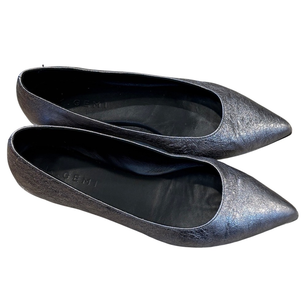 M Gemi The Stellato Pointed‎ Toe Metallic Leather Flats Silver Size 36